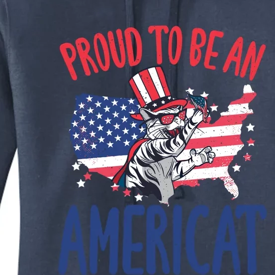 4th July Proud To Be An Americat Cat Lover Memorial Day Cool Gift Women's Pullover Hoodie