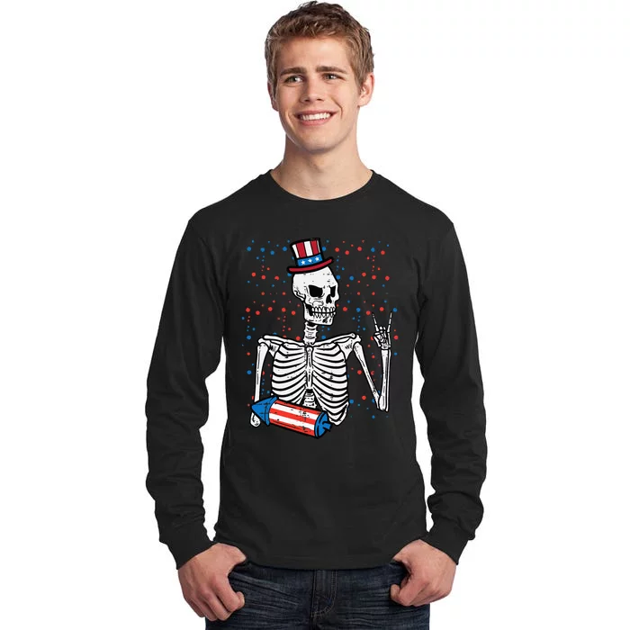 4th July Rocker Skeleton Patriotic Rock Men Kids Tall Long Sleeve T-Shirt