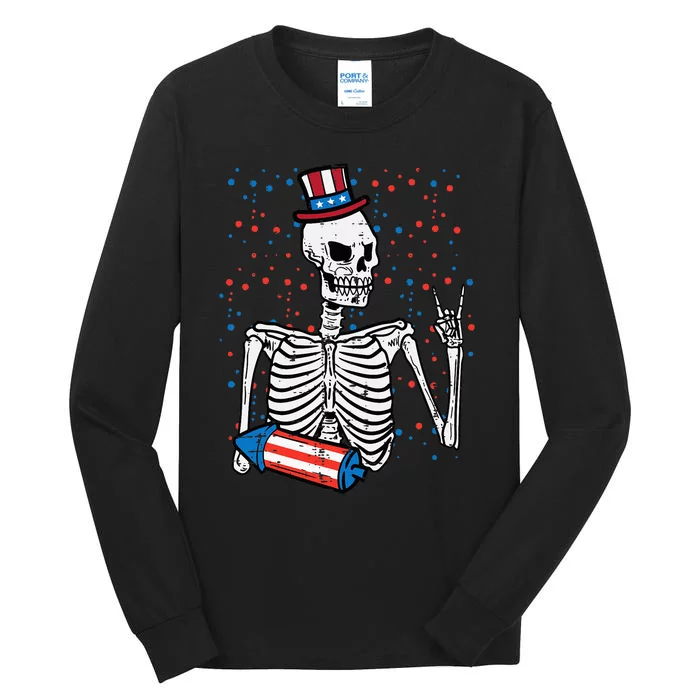 4th July Rocker Skeleton Patriotic Rock Men Kids Tall Long Sleeve T-Shirt