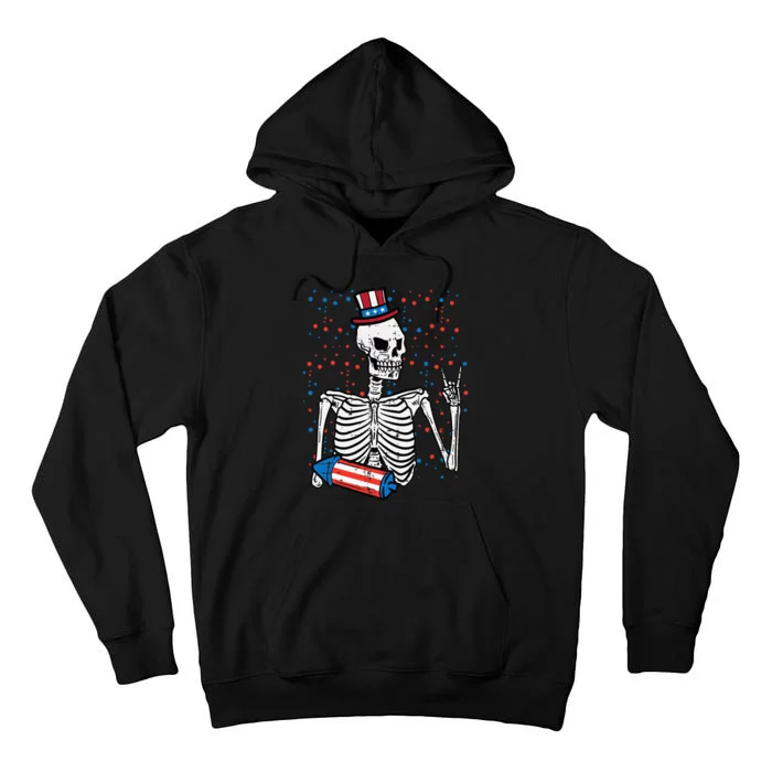 4th July Rocker Skeleton Patriotic Rock Men Kids Tall Hoodie