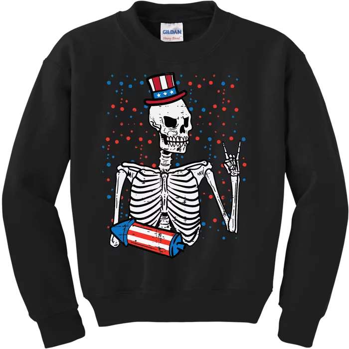 4th July Rocker Skeleton Patriotic Rock Men Kids Kids Sweatshirt