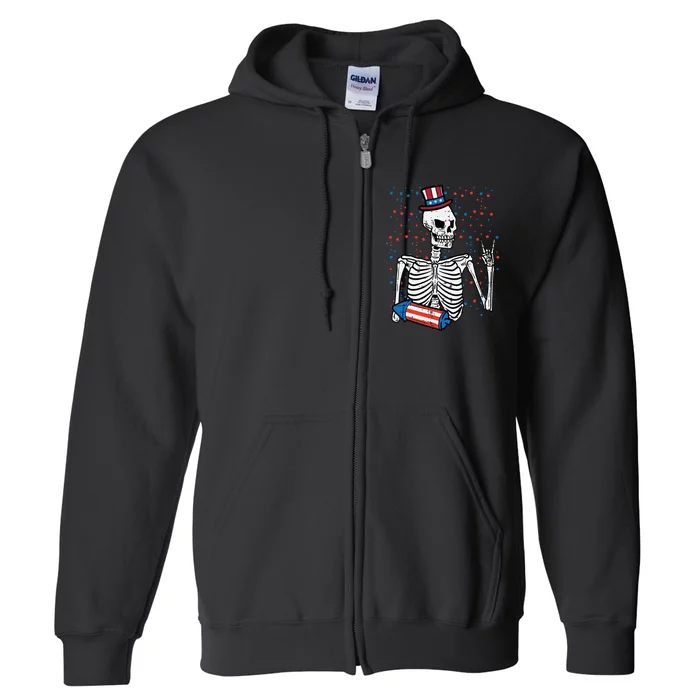 4th July Rocker Skeleton Patriotic Rock Men Kids Full Zip Hoodie