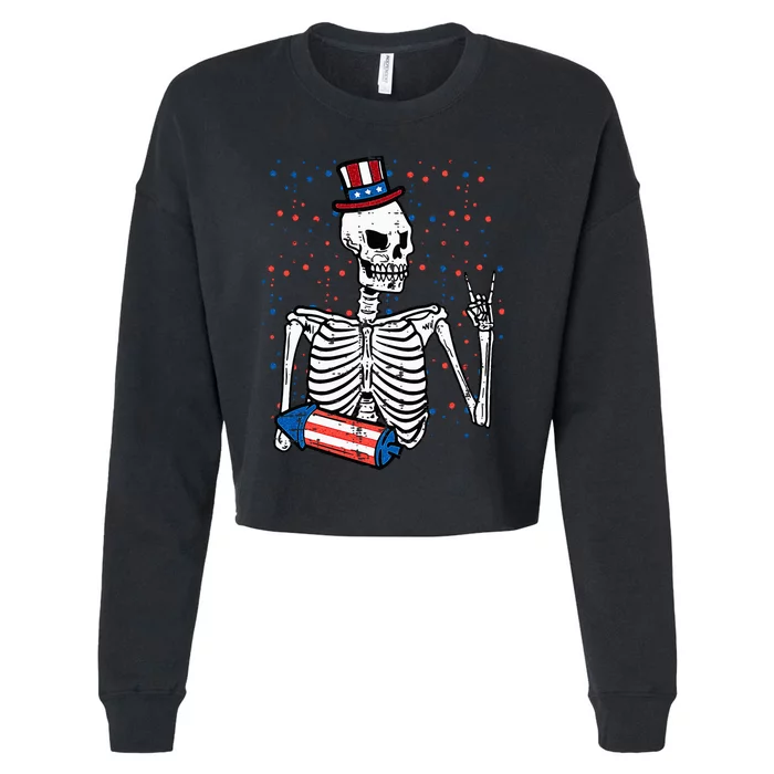 4th July Rocker Skeleton Patriotic Rock Cropped Pullover Crew