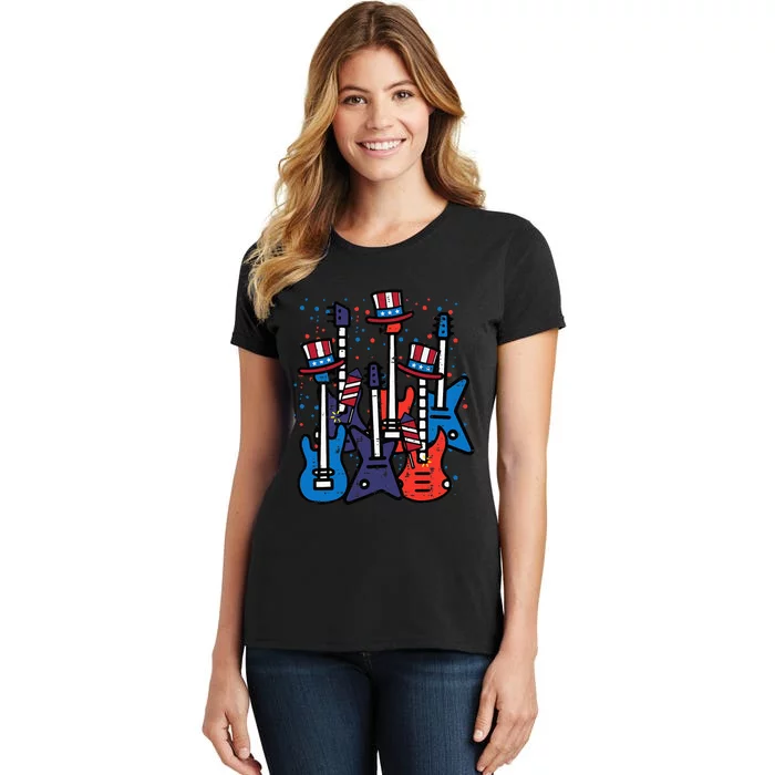 4th July Rocker Guitars US Flag Patriotic Rock Women's T-Shirt