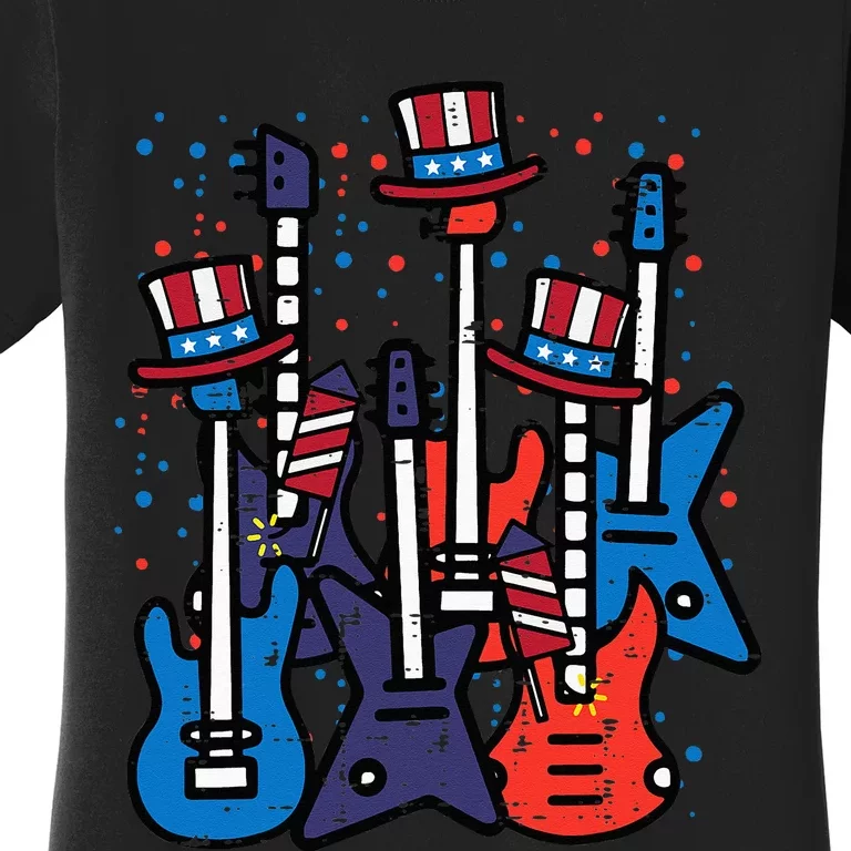 4th July Rocker Guitars US Flag Patriotic Rock Women's T-Shirt