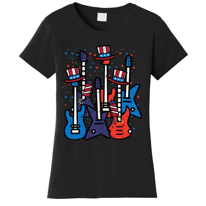 4th July Rocker Guitars US Flag Patriotic Rock Women's T-Shirt