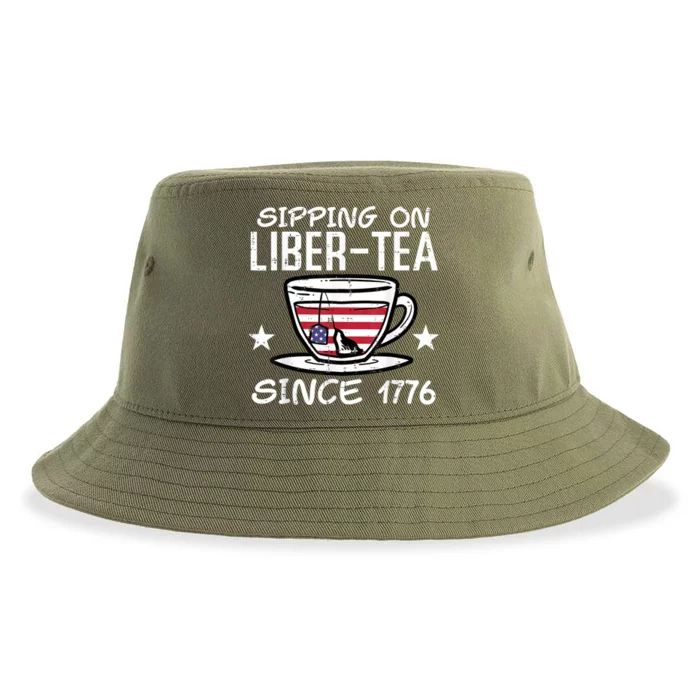 4th July Sipping Liber Tea Since 1776 USA America Women Men Sustainable Bucket Hat