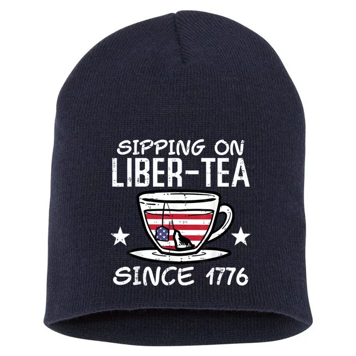 4th July Sipping Liber Tea Since 1776 USA America Women Men Short Acrylic Beanie