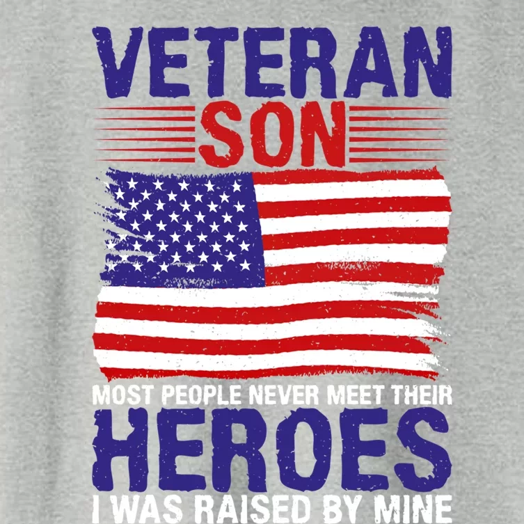 4th July Veteran Son Raised By A Hero Memorial Day Gift Women's Crop Top Tee