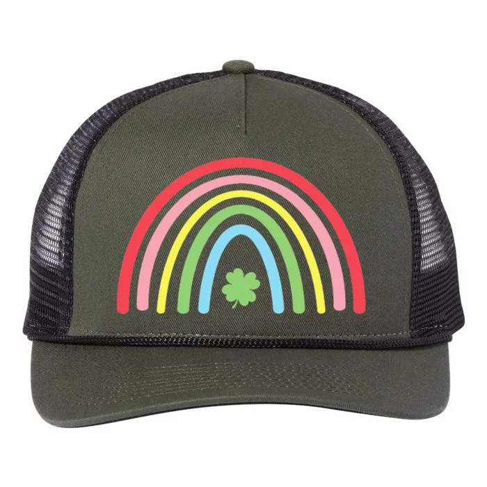 4 Leaf Clover Rainbow St Patricks Day Green Retro Rope Trucker Hat Cap