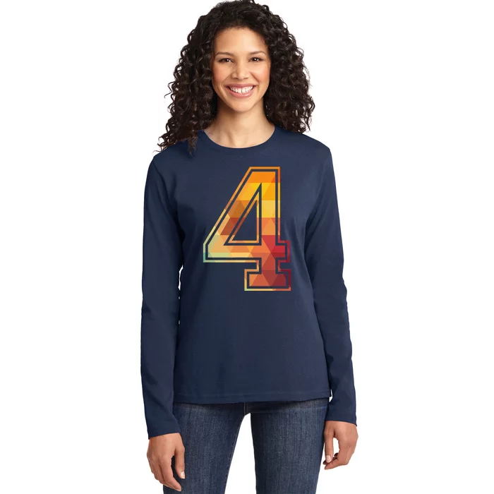 4 Lucky Number Sports Team Low Poly Year Age 4th Birthday Ladies Long Sleeve Shirt