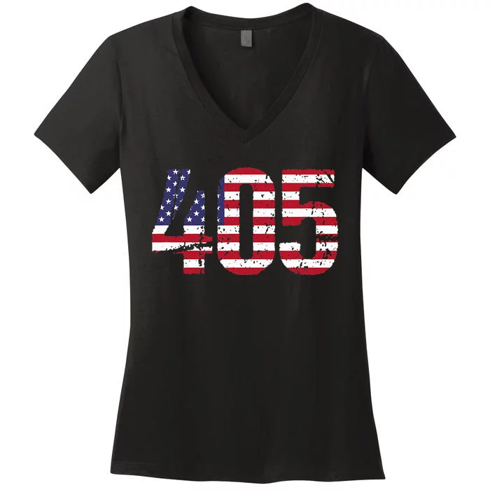 405 Oklahoma Area Code Women's V-Neck T-Shirt