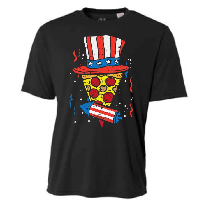 4th Of July Pizza US Flag Hat Firecracker Patriotic Cooling Performance Crew T-Shirt