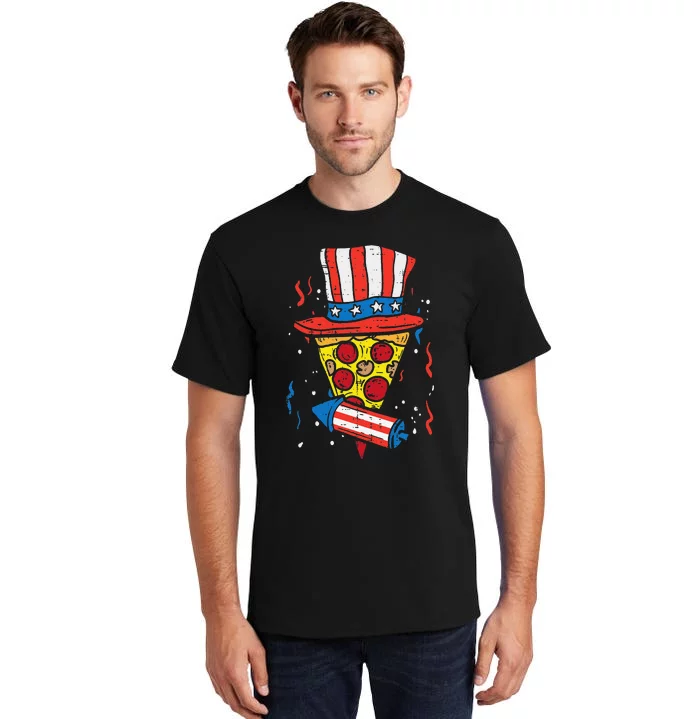 4th Of July Pizza US Flag Hat Firecracker Patriotic Tall T-Shirt