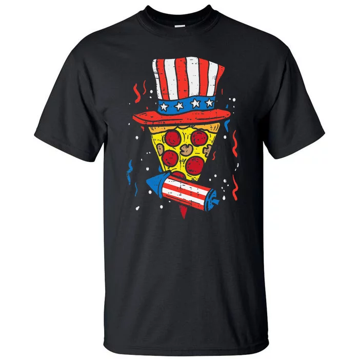 4th Of July Pizza US Flag Hat Firecracker Patriotic Tall T-Shirt