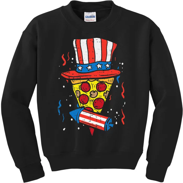 4th Of July Pizza US Flag Hat Firecracker Patriotic Kids Sweatshirt