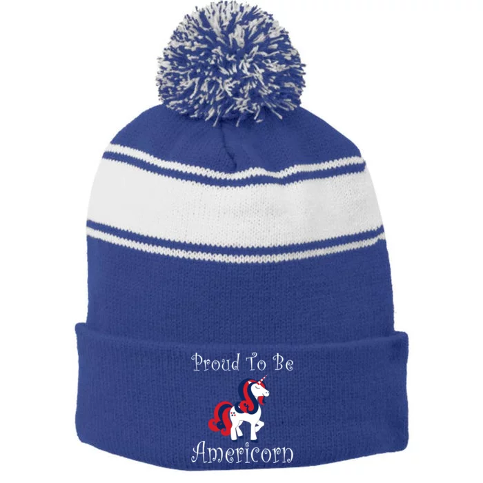 4th Of July Unicorn Patriotic Usa Proud To Be American Gift Stripe Pom Pom Beanie