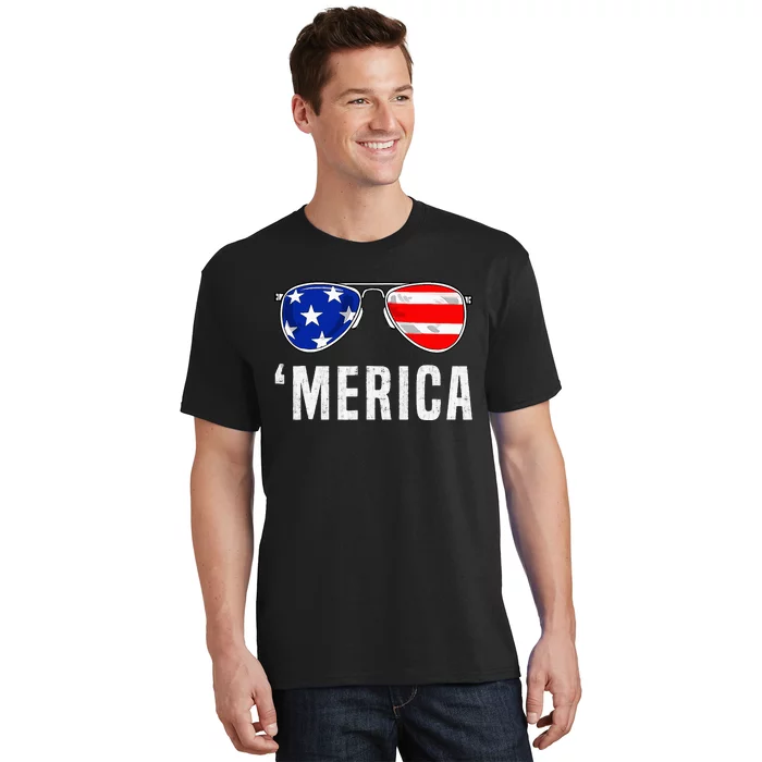 4th Of July Merica American Flag Sunglasses T-Shirt