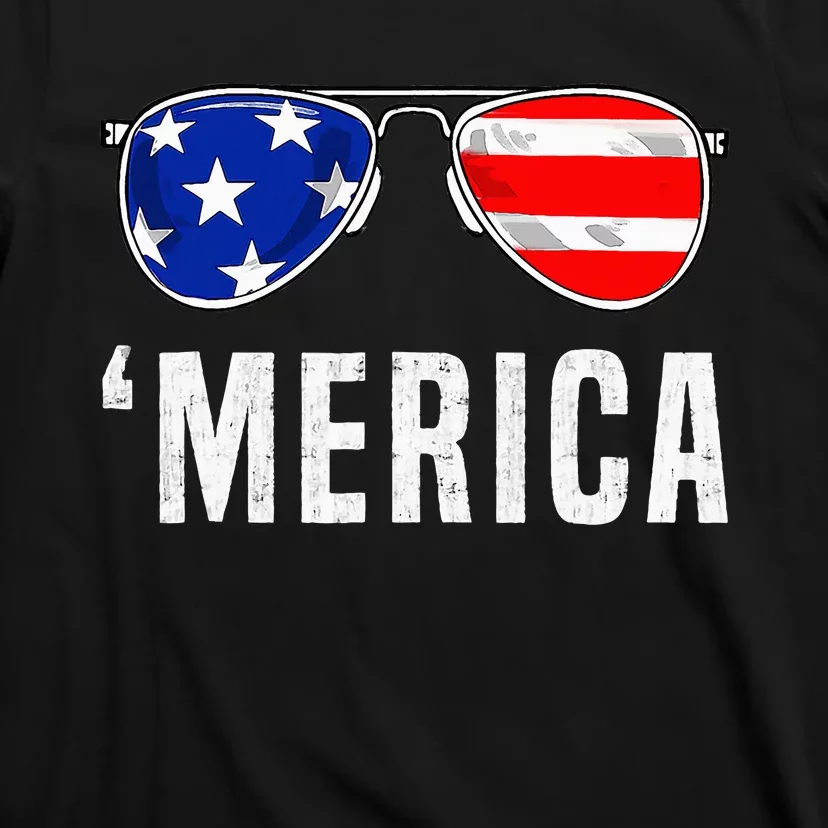 4th Of July Merica American Flag Sunglasses T-Shirt