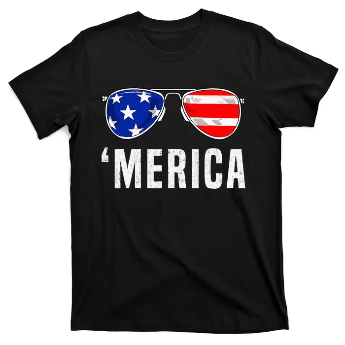 4th Of July Merica American Flag Sunglasses T-Shirt