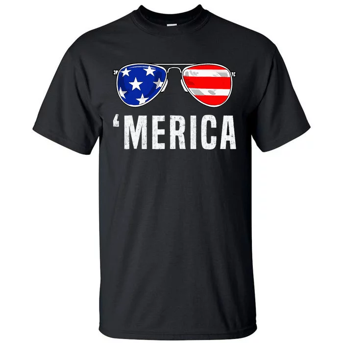 4th Of July Merica American Flag Sunglasses Tall T-Shirt