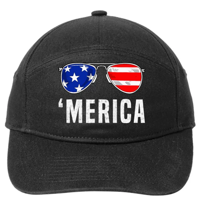 4th Of July Merica American Flag Sunglasses 7-Panel Snapback Hat