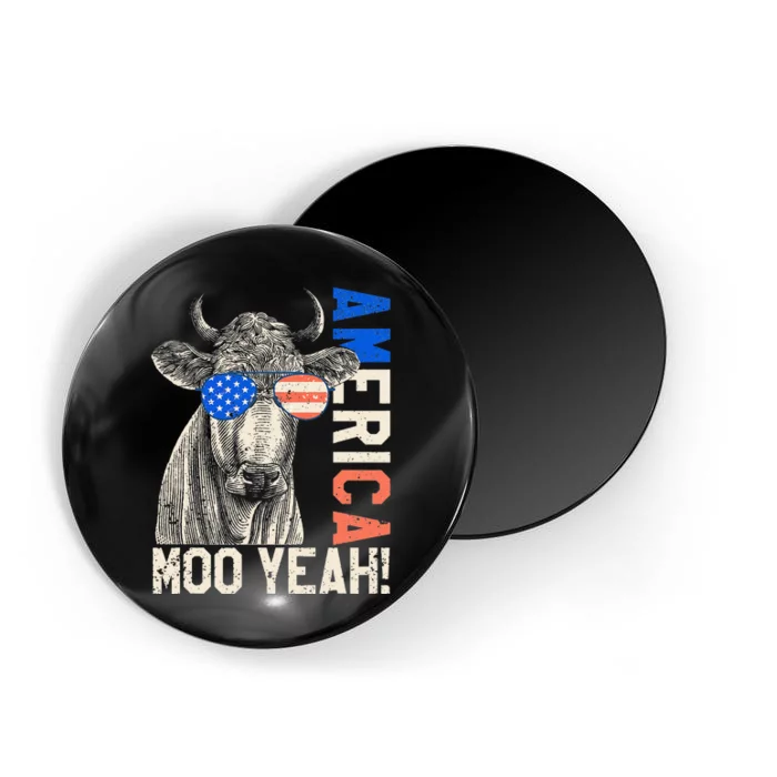 4th of July Funny Moo Yeah Cow Glasses US American Flag Magnet