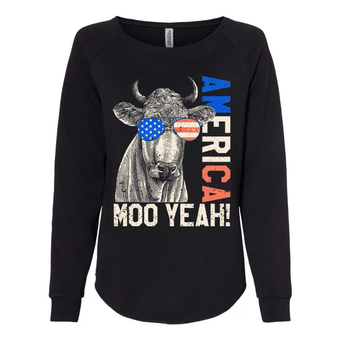 4th of July Funny Moo Yeah Cow Glasses US American Flag Womens California Wash Sweatshirt