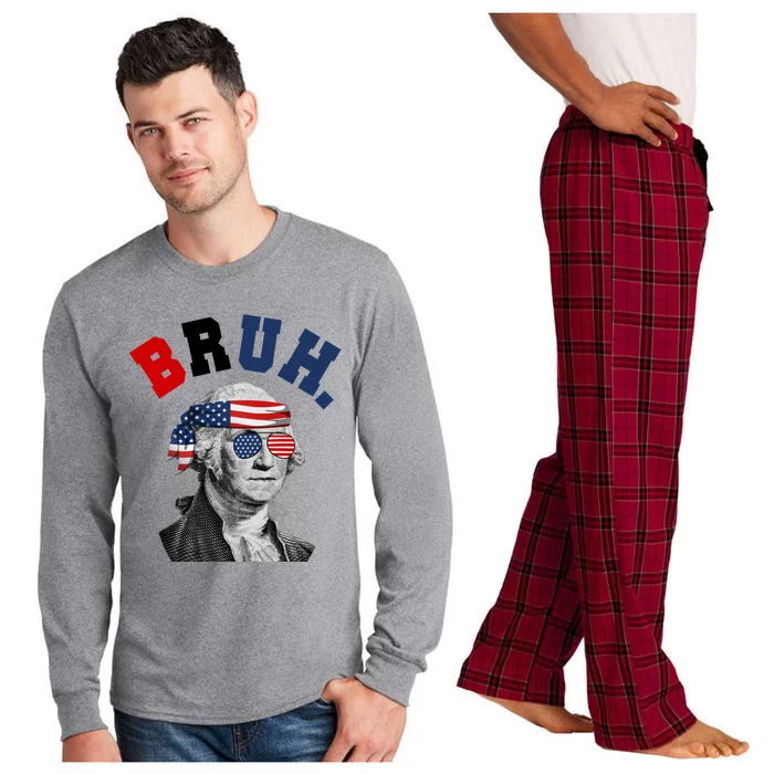 4th Of July George Washington Bruh Usa Funny Festive Long Sleeve Pajama Set