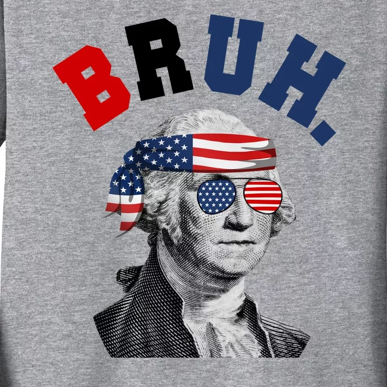 4th Of July George Washington Bruh Usa Funny Festive Kids Long Sleeve Shirt