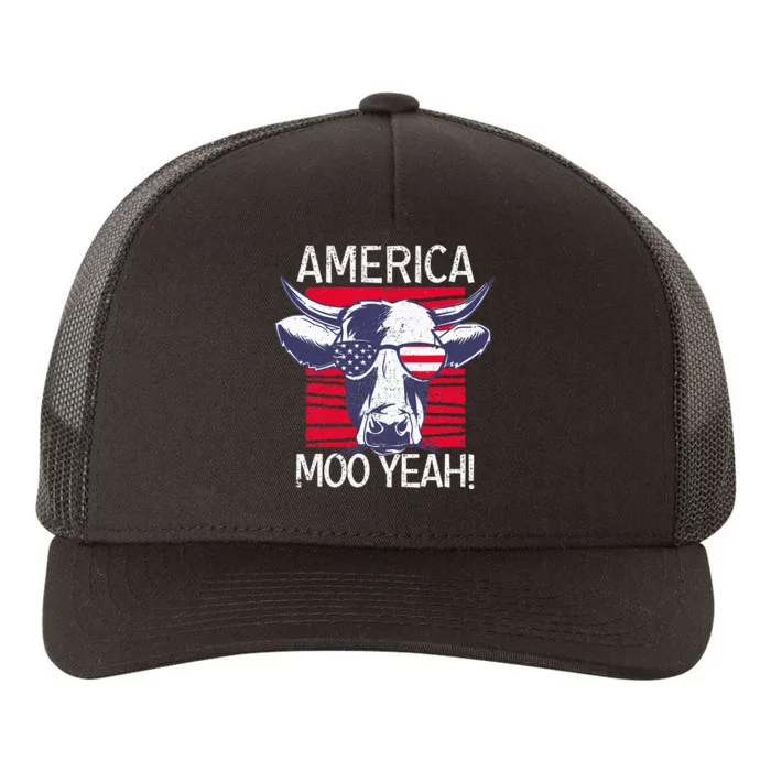 4th of July Funny Moo Yeah Cow Glasses US American Flag Yupoong Adult 5-Panel Trucker Hat