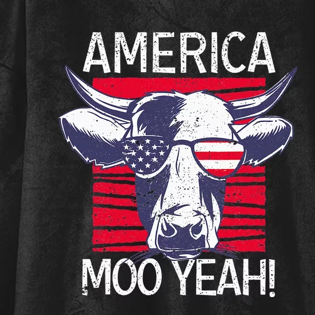 4th of July Funny Moo Yeah Cow Glasses US American Flag Hooded Wearable Blanket