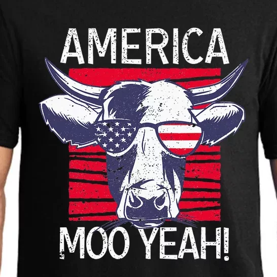 4th of July Funny Moo Yeah Cow Glasses US American Flag Pajama Set