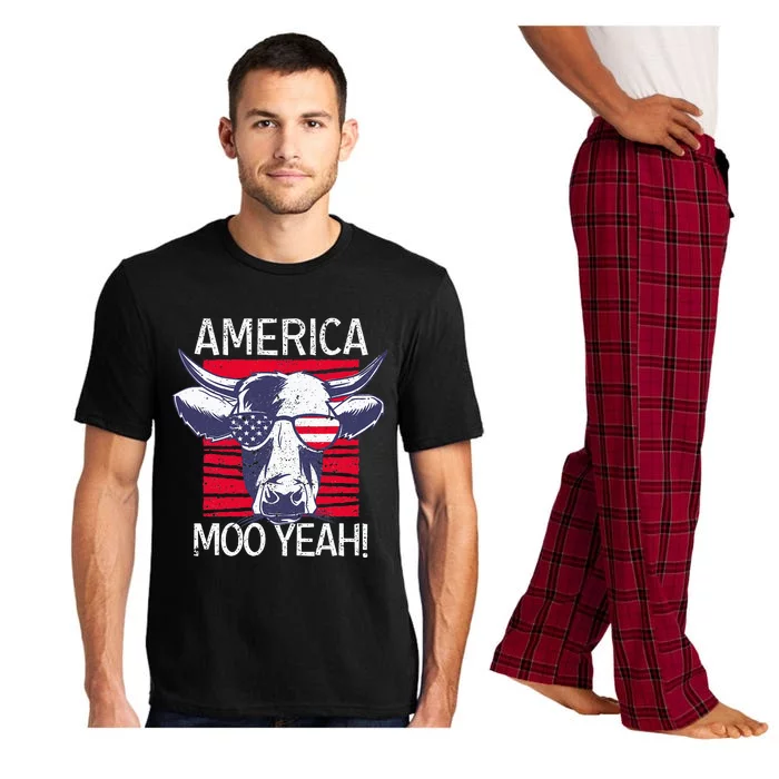 4th of July Funny Moo Yeah Cow Glasses US American Flag Pajama Set