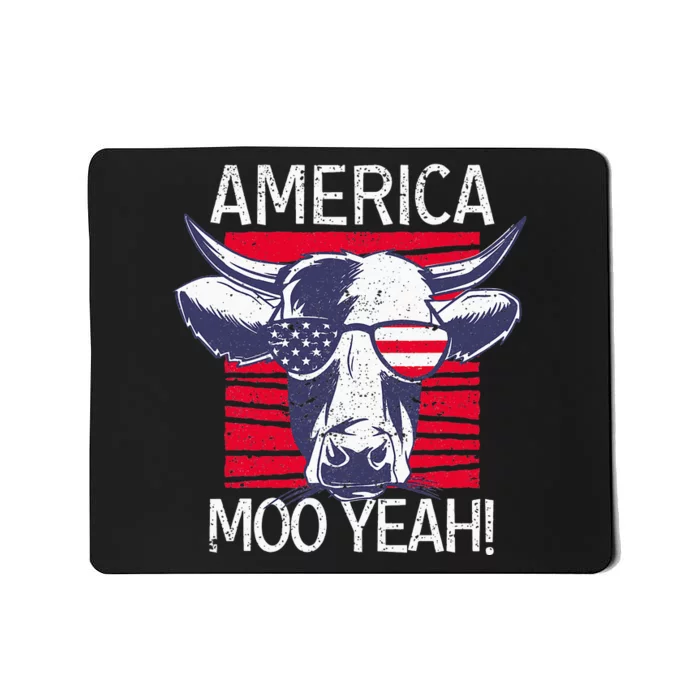 4th of July Funny Moo Yeah Cow Glasses US American Flag Mousepad