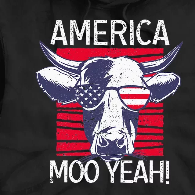 4th of July Funny Moo Yeah Cow Glasses US American Flag Tie Dye Hoodie