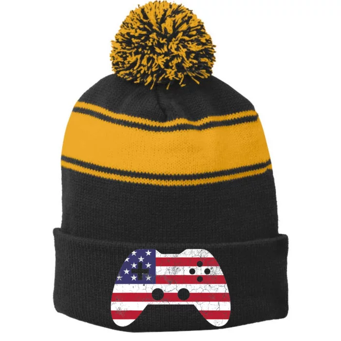 4th Of July T Video Game Gamer Boy USA Stripe Pom Pom Beanie