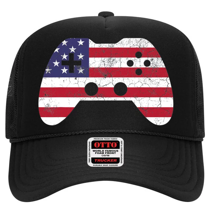 4th Of July T Video Game Gamer Boy USA High Crown Mesh Trucker Hat