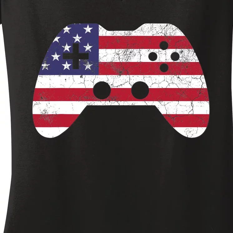 4th Of July T Video Game Gamer Boy USA Women's V-Neck T-Shirt