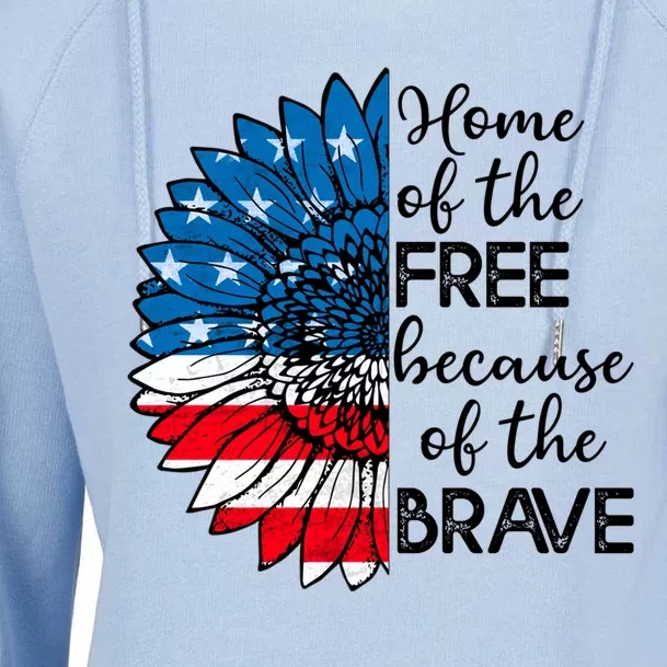 4th Of July Sunflower Home Of The Free Because Of The Brave Gift Womens Funnel Neck Pullover Hood