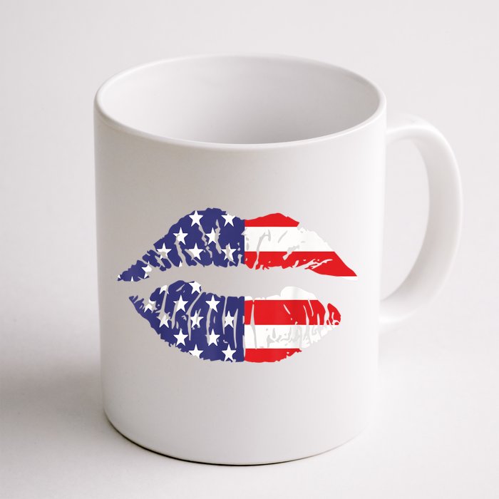 4th Of July Patriotic Hot Lips American Flag Grunge Vintage Front & Back Coffee Mug