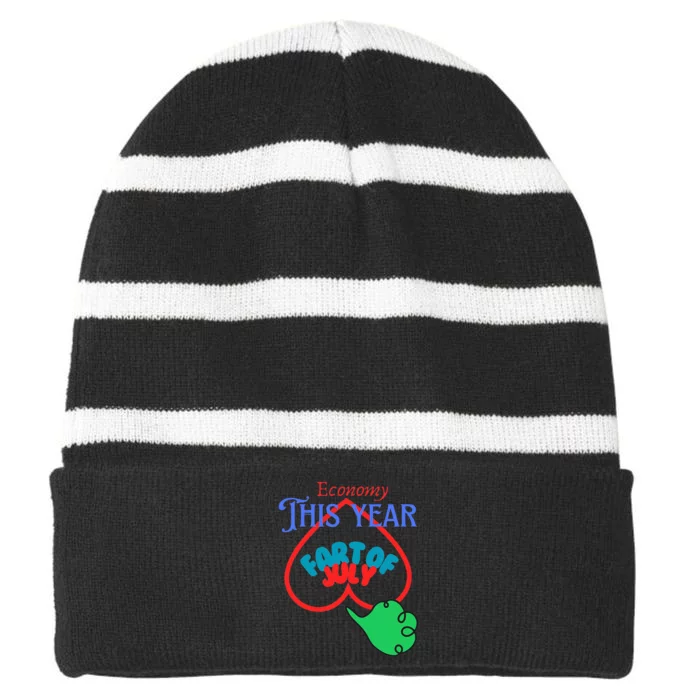 4th Of July Funny Fart Of July Striped Beanie with Solid Band