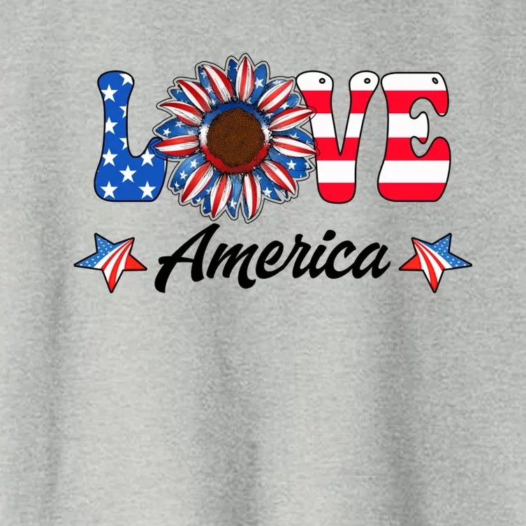 4th Of July Love America Sunflower Patriotic Us Usa Flag Cute Gift Women's Crop Top Tee