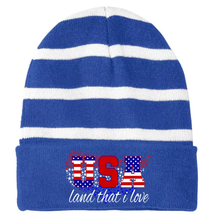 4th Of July Fun American Flag Usa Land That I Love Gift Meaningful Gift Striped Beanie with Solid Band