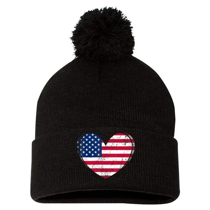 4Th Of July American Flag Patriotic Pom Pom 12in Knit Beanie