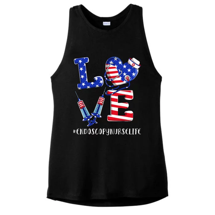 4th Of July usa Flag Love Endoscopy Nurse Life Ladies Tri-Blend Wicking Tank