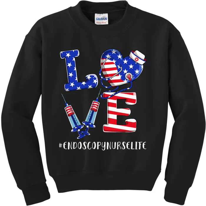 4th Of July usa Flag Love Endoscopy Nurse Life Kids Sweatshirt