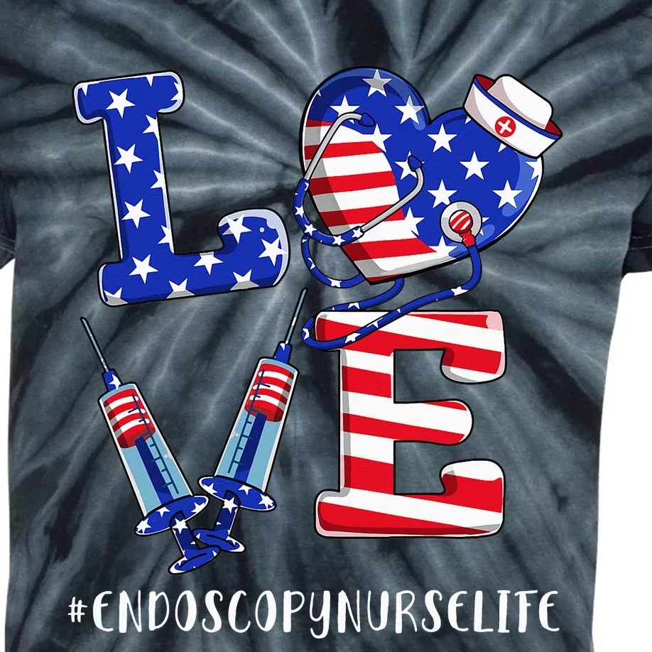 4th Of July usa Flag Love Endoscopy Nurse Life Kids Tie-Dye T-Shirt