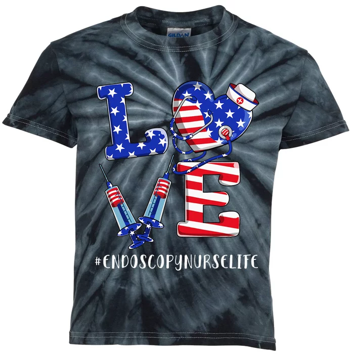 4th Of July usa Flag Love Endoscopy Nurse Life Kids Tie-Dye T-Shirt