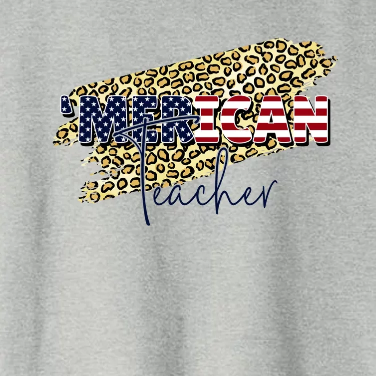 4th Of July Merican Teacher American Flag Leopard Merica Funny Gift Women's Crop Top Tee